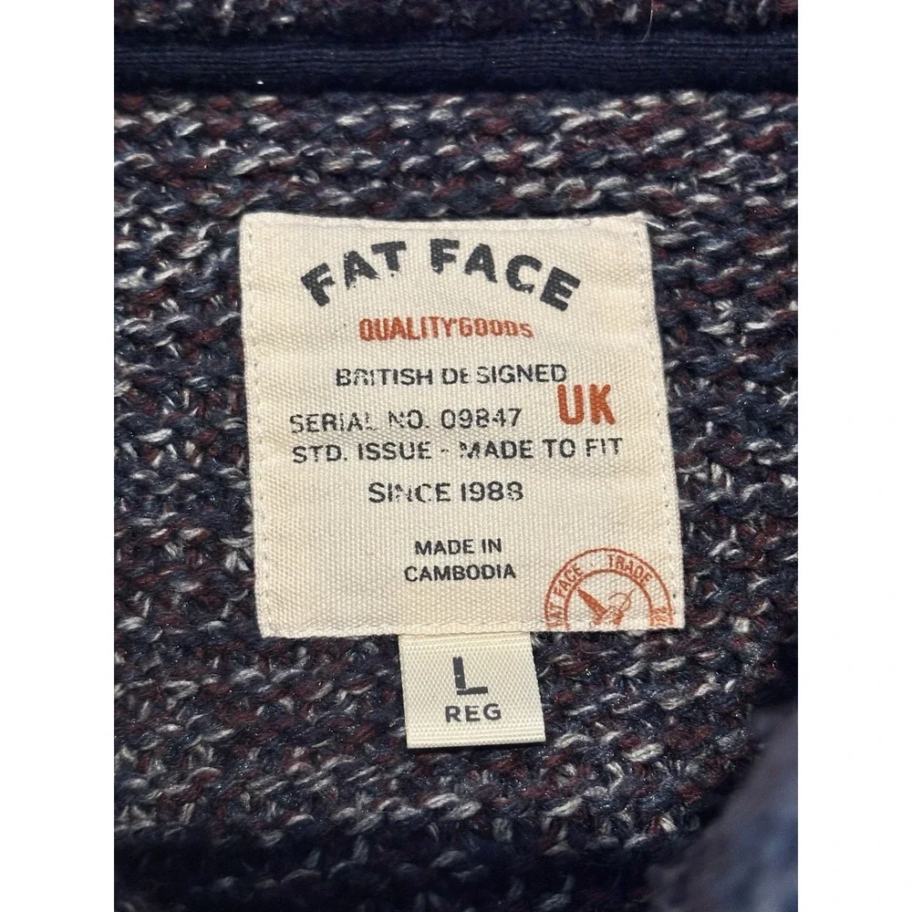 Fat Face Mens L Purple‎ Blue Cable Chunky Knit Sweater 1/4 Button Grandpacore